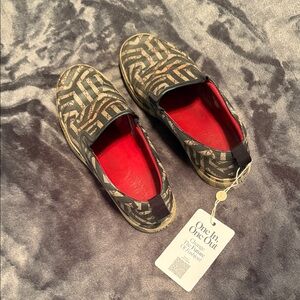 Gucci Black & Brown GG Geometric Print Slip On Leather Shoes